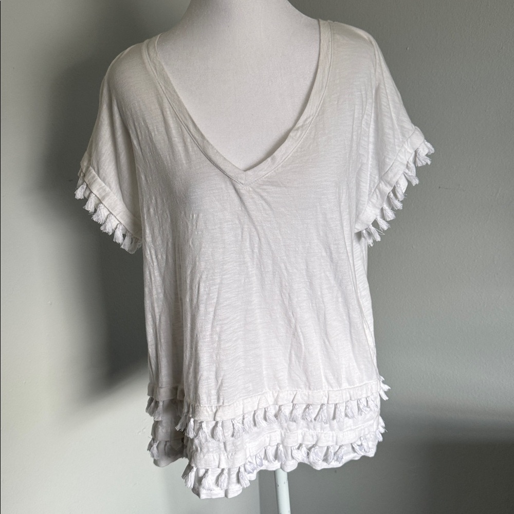 Lilly Pulitzer White V-Neck tassel Trim Top
